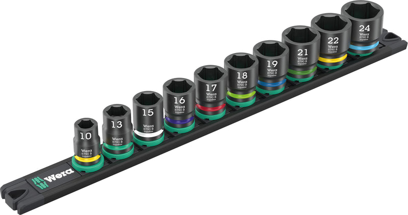 Wera 005451 10pc Magnetic Socket Rail B Impaktor 1 Socket Set, 3/8"