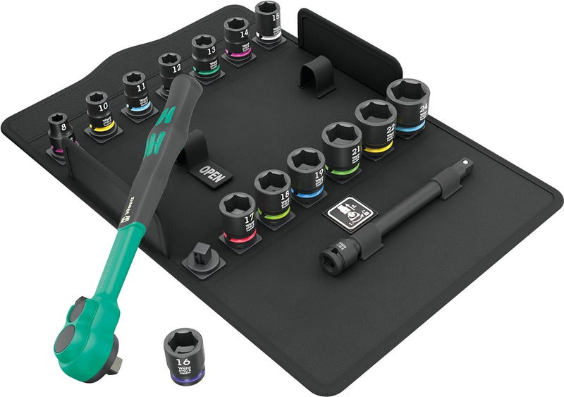 Wera 005530 16pc 8100 SB 12 Zyklop Comfort Socket Set, 3/8"