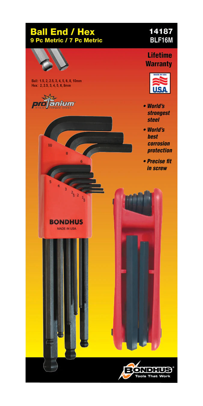 Bondhus BLF16M 9pc Metric Ball End Allen Key Set & 7Pc Folding Set