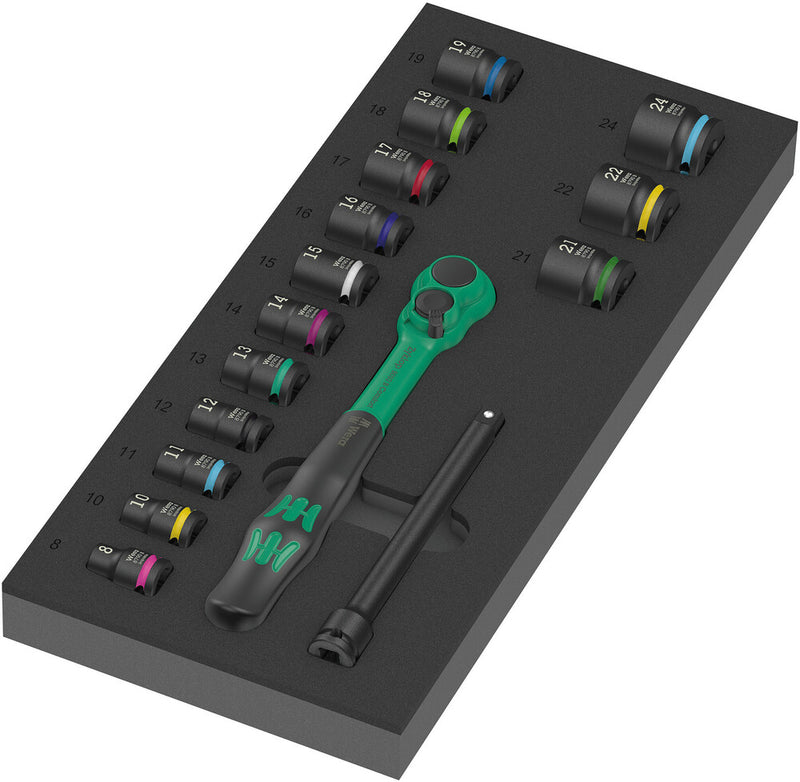 Wera 150114 16pc 9724 Foam Insert 8010 B Zyklop 3/8" Comfort Ratchet Socket Set 1