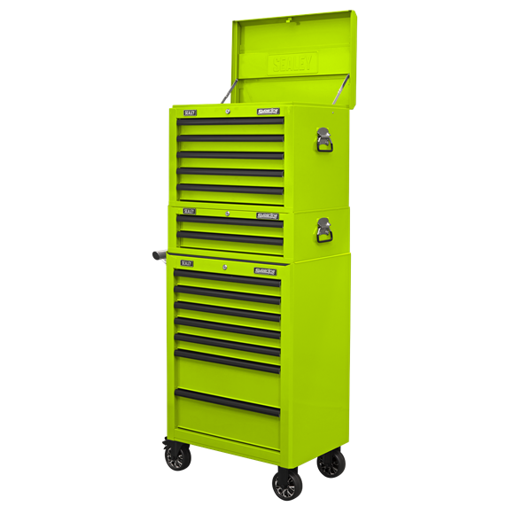 Sealey APSTACKTHV 14 Drawer Topchest, Mid-Box & Rollcab Combination with Ball-Bearing Slides - Green
