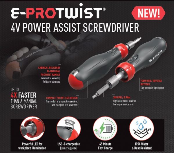 Facom ATPA4V.J12APB E-ProTwist 4V Power Assist Electric Screwdriver & Bits