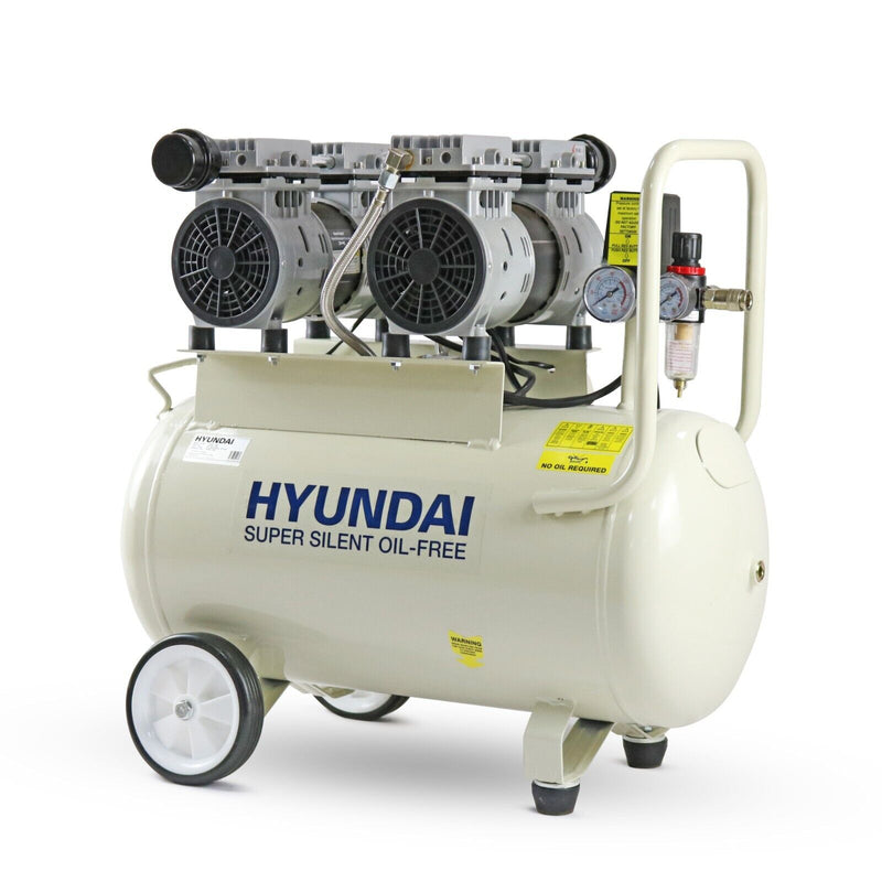 Hyundai HY27550 Silent Air Compressor 50L 2x 750w 2HP 100PSI 7BAR Oil Free