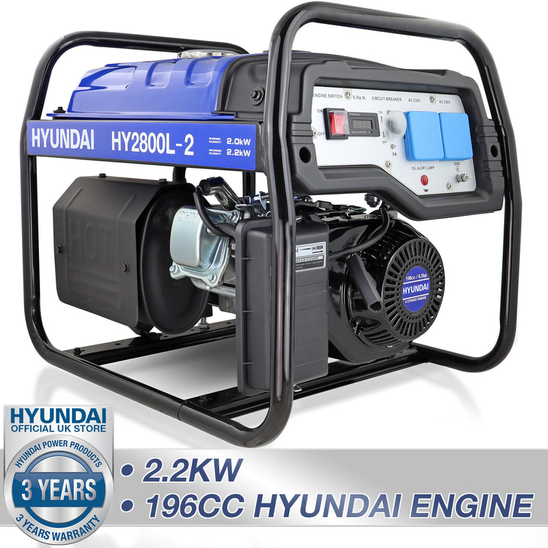 Hyundai HY2800L-2 Petrol Generator 2200W Recoil Start 2.2kW 2.8kVA Portable low noise