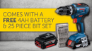 Bosch GSB 18V-55 18v Professional Combi Drill C/W 1x 2.0Ah Li-ion & 1x 4.0Ah Li-ion Battery