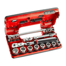 Facom JXL.DBOX1 3/8"Dr 18pce Metric 8-22mm Hexagon (6-Point) Flexi-Head Ratchet Socket Set