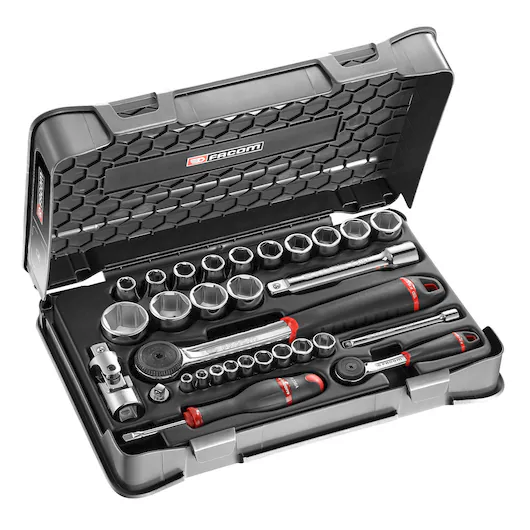 Facom RS.161-1  1/4″ & 1/2"Dr 30pce Metric 5.5-27mm Hexagon (6-Point) Socket Set