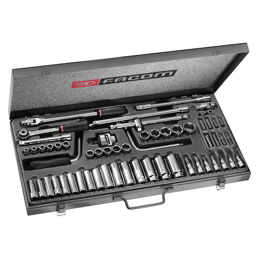 Facom J.451EP 3/8"Dr 60pce Metric 7-24mm Hexagon (6-Point) & Bi-Hexagon (12-Point) Standard & Deep Socket Set