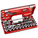 Facom SXL.DBOX3 1/2"Dr 25pce Metric 8-32mm Hexagon (6-Point) Socket Set C/W Extendable Locking Ratchet