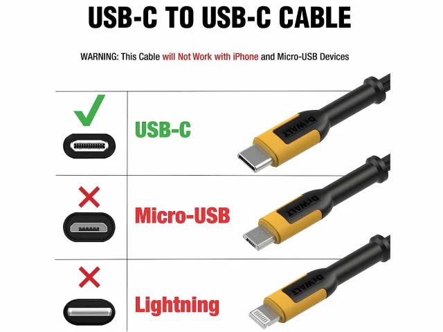 Dewalt DWT1311362 USB C to USB C Reinforced Charging Cable 1.2m (4ft)