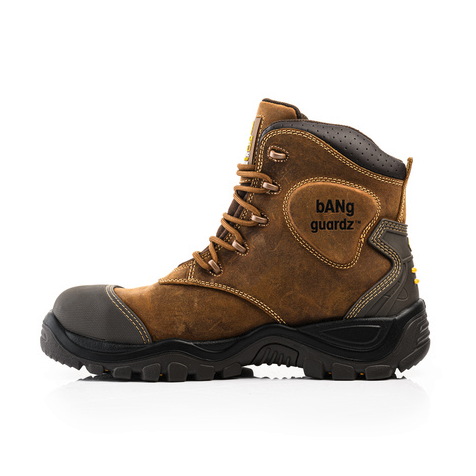 Buckbootz BSH012BR Dark Brown Crazy Horse Leather Buckshot Lace Safety Boot With Ankle Protection