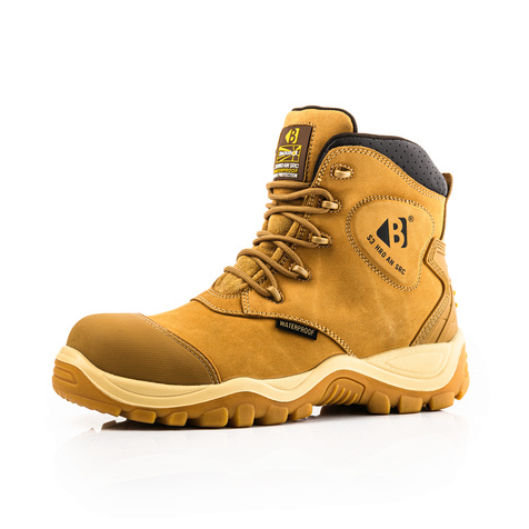 Buckbootz BSH012HY Honey Crazy Horse Leather Buckshot Lace Safety Boot With Ankle Protection