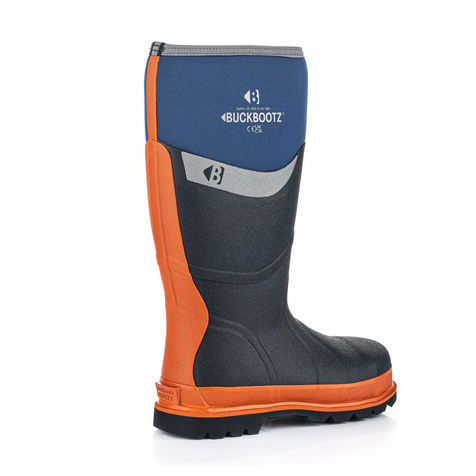 Buckbootz BBZ6000BL Blue/Orange Neoprene/Rubber Heat and Cold Insulated Safety Wellington Boot