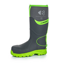 Buckbootz BBZ8000GYGR  Grey / Hi-Viz Green Non-Metallic Safety Wellington Boots With Ankle Protection