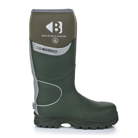 Buckbootz BBZ8000GR Green Non-Metallic Safety Wellington Boots With Ankle Protection