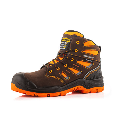 Buckbootz BVIZ2BROR Brown / Hi-Viz Orange High Visibility Waterproof Safety Boot