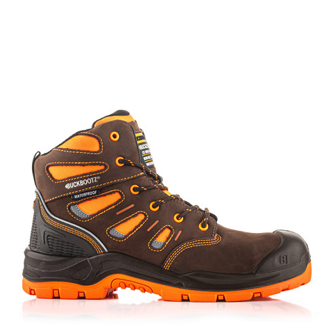 Buckbootz BVIZ2BROR Brown / Hi-Viz Orange High Visibility Waterproof Safety Boot