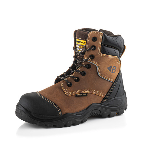 Buckbootz BSH008 Dark Brown Crazy Horse Leather Buckshot High Leg Lace/Zip Safety Boot