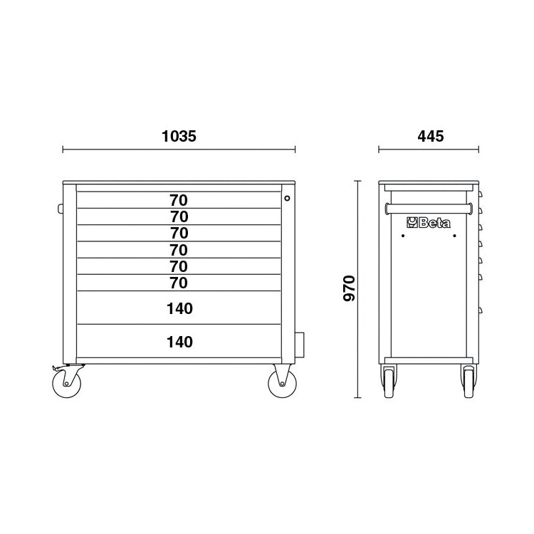 Beta RSC24AXL/8-O 8 Drawer Mobile Roller Cabinet With Anti-Tilt System, Long Model - Orange