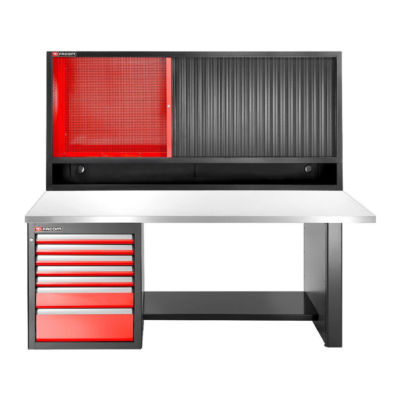 Facom JLS3-2MS7DSCL JETLINE+ 2m LOW Stainless Work Bench, 7 Drawer 3 Mod Base Unit & Top Unit With Shutter