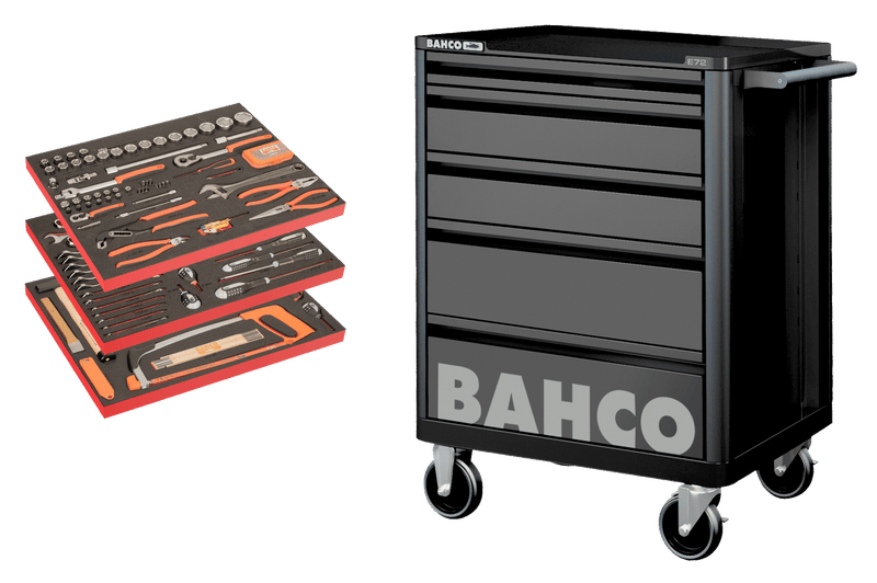 Bahco BASIC 158pce Foam Inlay Tool Kit in E72 5 Drawer Black Roller Cabinet