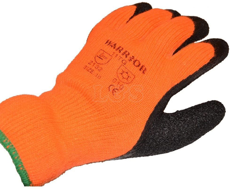 Warrior EXTRA LARGE Orange Winter Thermal Insulated Latex Coated Grip Work Gloves