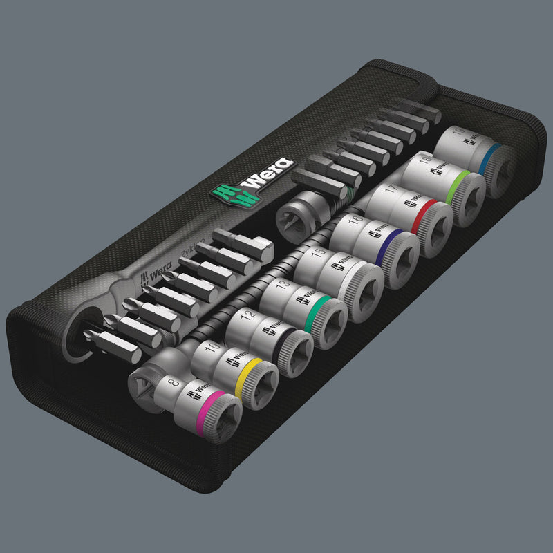Wera 004047 29pc 8100 SB 7 Zyklop Metal Push Socket Set, 3/8"