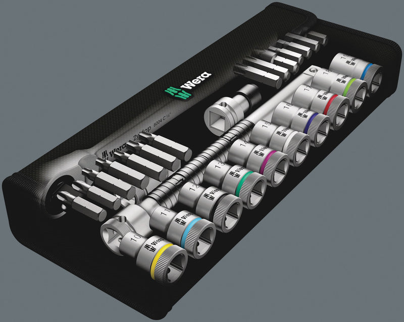 Wera 004078 28pc 8100 SC 8 Zyklop Metal Socket Set with switch lever, 1/2"