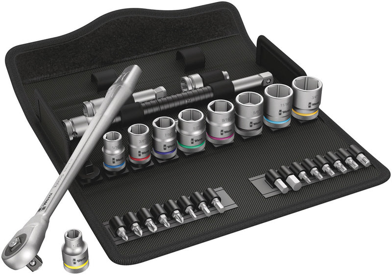 Wera 004050 29pc 8100 SB 10 Zyklop Metal Push Imperial Socket Set, 3/8"