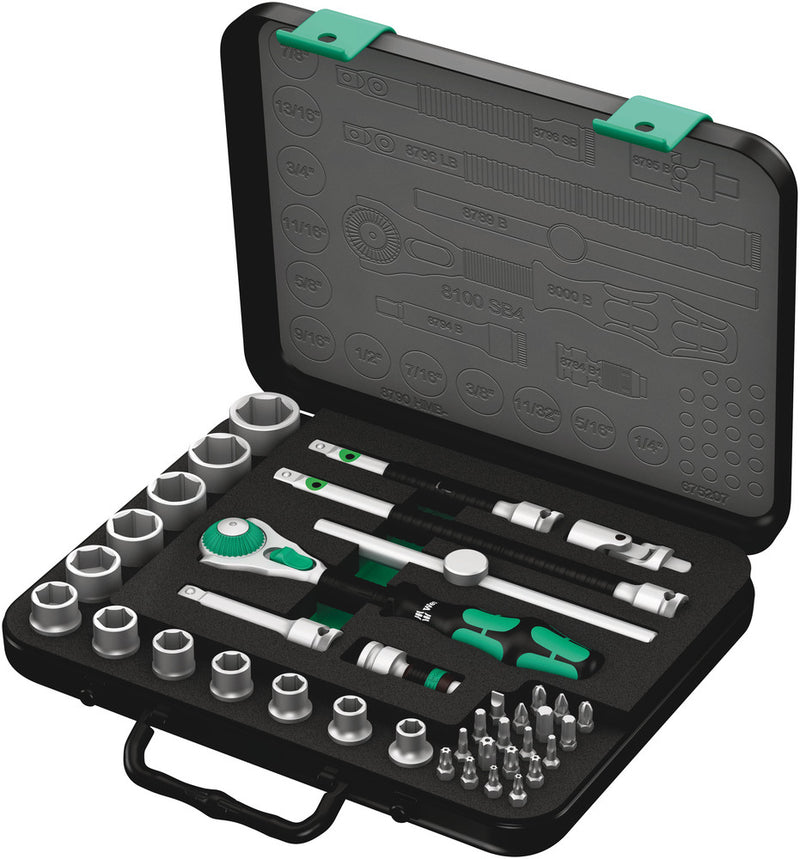 Wera 003596 38pc 8100 SB 4 Zyklop Speed Imperial Socket Set, 3/8"