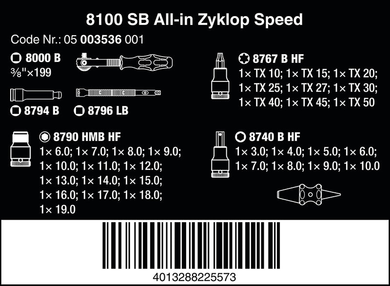 Wera 004046 Zyklop Speed Ratchet 3/8 Drive Metric Set