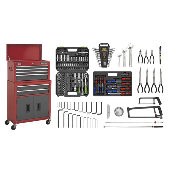 Sealey AP2200BBCOMBO Topchest & Rollcab Combination 6 Drawer Topchest & Rollcab Combination with Ball-Bearing Slides & 128pc Tool Kit