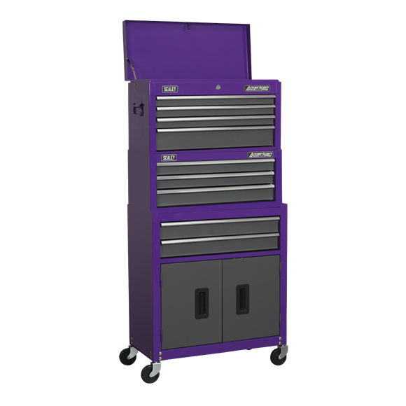 Sealey AP2200BBCPSTACK Purple Topchest, Mid-Box & Rollcab 9 Drawer Stack