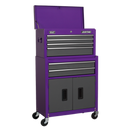 Sealey AP2200COMBOCP Topchest & Rollcab Combination 6 Drawer with Ball-Bearing Slides - Purple/Grey & 128pc Tool Kit