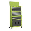Sealey AP2200BBHVSTACK Hi-Vis Green Topchest, Mid-Box & Rollcab 9 Drawer Stack