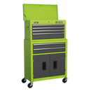 Sealey AP2200COMBOHV Topchest & Rollcab Combination 6 Drawer with Ball-Bearing Slides - Hi-Vis Green/Grey & 128pc Tool Kit