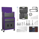 Sealey AP2200COMBOCP Topchest & Rollcab Combination 6 Drawer with Ball-Bearing Slides - Purple/Grey & 128pc Tool Kit