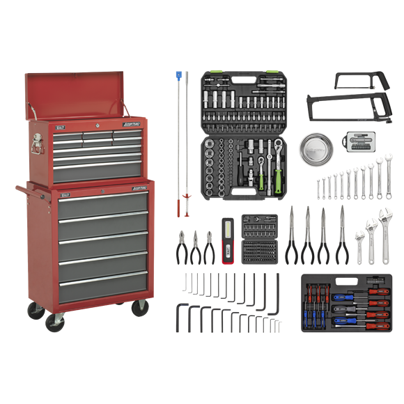 Sealey AP2250BBCOMBO 14 Drawer Topchest & Rollcab Combination with Ball-Bearing Slides & 239pc Tool Kit
