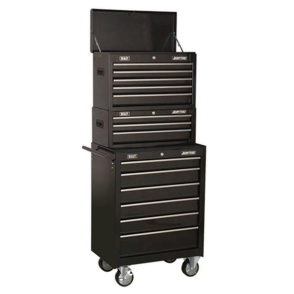 Sealey AP22BSTACK 14 Drawer Topchest, Mid-Box & Rollcab Stack - Black