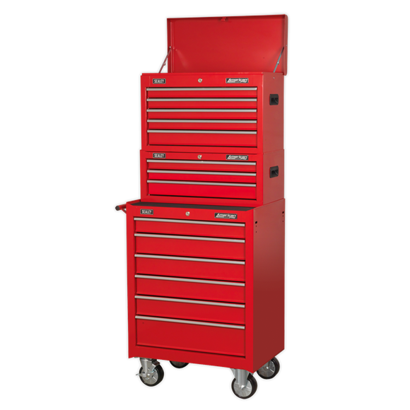 Sealey AP22STACK 14 Drawer Topchest, Mid-Box & Rollcab Stack - Red
