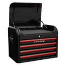 Sealey AP28104BR 4 Drawer Retro Style Topchest - Black with Red Anodised Drawer Pulls