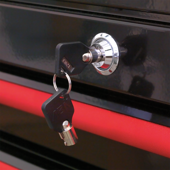 Sealey AP28104BR 4 Drawer Retro Style Topchest - Black with Red Anodised Drawer Pulls