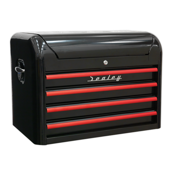 Sealey AP28104BR 4 Drawer Retro Style Topchest - Black with Red Anodised Drawer Pulls