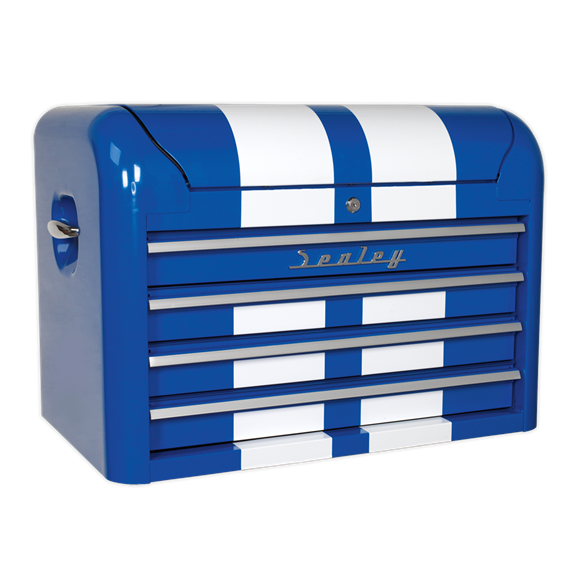 Sealey AP28104BWS 4 Drawer Wide Retro Style Topchest - Blue with White Stripes