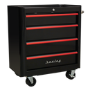 Sealey AP28204BR 4 Drawer Retro Style Rollcab - Black with Red Anodised Drawer Pulls