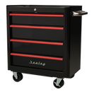 Sealey AP28204BR 4 Drawer Retro Style Rollcab - Black with Red Anodised Drawer Pulls