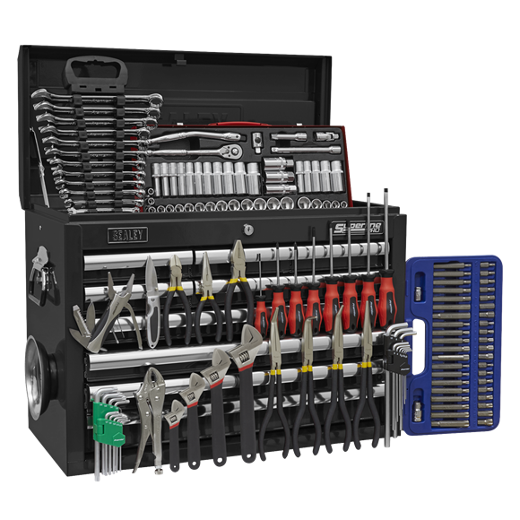 Sealey AP33109BCOMBO 10 Drawer Black Topchest with Ball Bearing Slides & 140pc Tool Kit