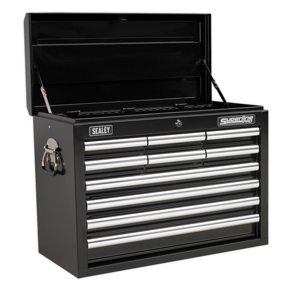 Sealey AP33109BCOMBO 10 Drawer Black Topchest with Ball Bearing Slides & 140pc Tool Kit