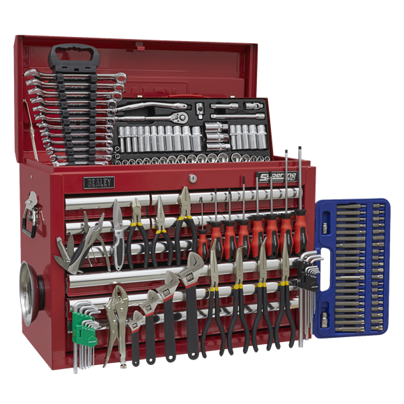 Sealey AP33109COMBO 10 Drawer Red Topchest with Ball Bearing Slides & 140pc Tool Kit