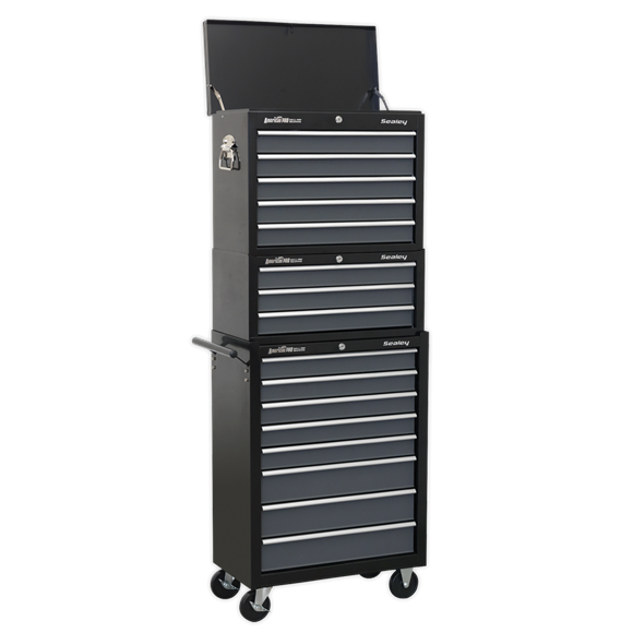 Sealey AP35STACK 16 Drawer Tool Chest Combination with Ball Bearing Slides - Black/Grey